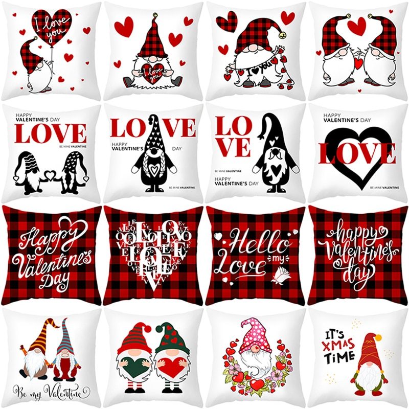 Red Cartoon Letter Series Valentine's Day Pillowcase Peach Skin Sofa Pillowcase