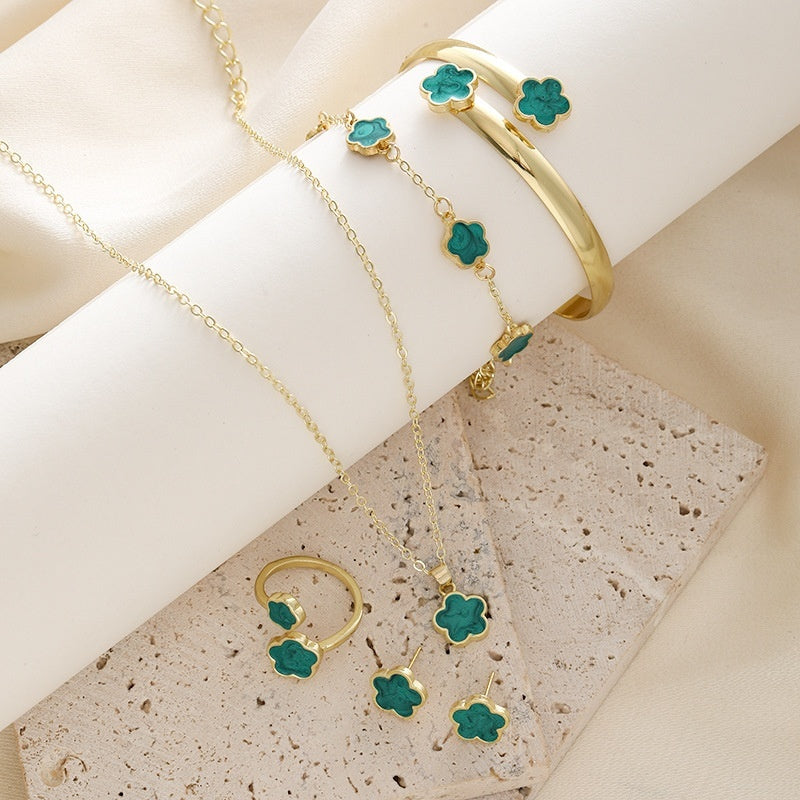 Parthenocissus Grass Jewelry Suit Simple Drop Oil Lucky Flower Necklace 5-piece Set