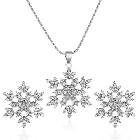 3pcs Snowflake Necklace Set With Rhinestones Earrings And Clavicle Chain Pendant Necklace Valentine's Day Gift